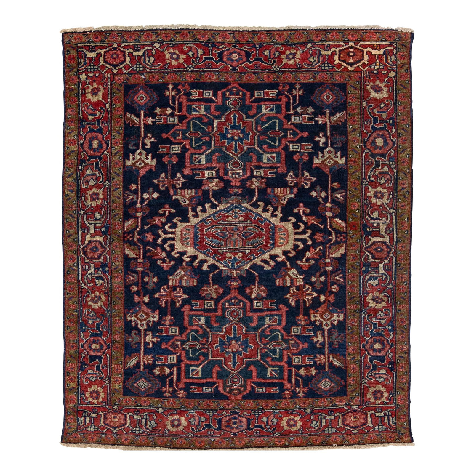 Antique Persian Heriz Handmade Wool Rug Multicolor Medallion Design: Antique Persian Heriz Handmade Wool Rug Multicolor Medallion Design Enhance your space with this exquisite antique Persian Heriz rug, meticulously handcrafted from wool. The rug features a vibrant mul