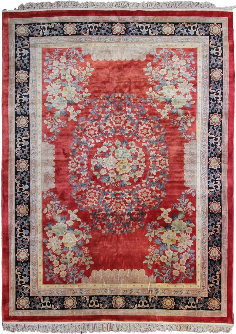 Handmade Chinese Art Deco Silk Area Rug 8x11 Pink (1 of 12)