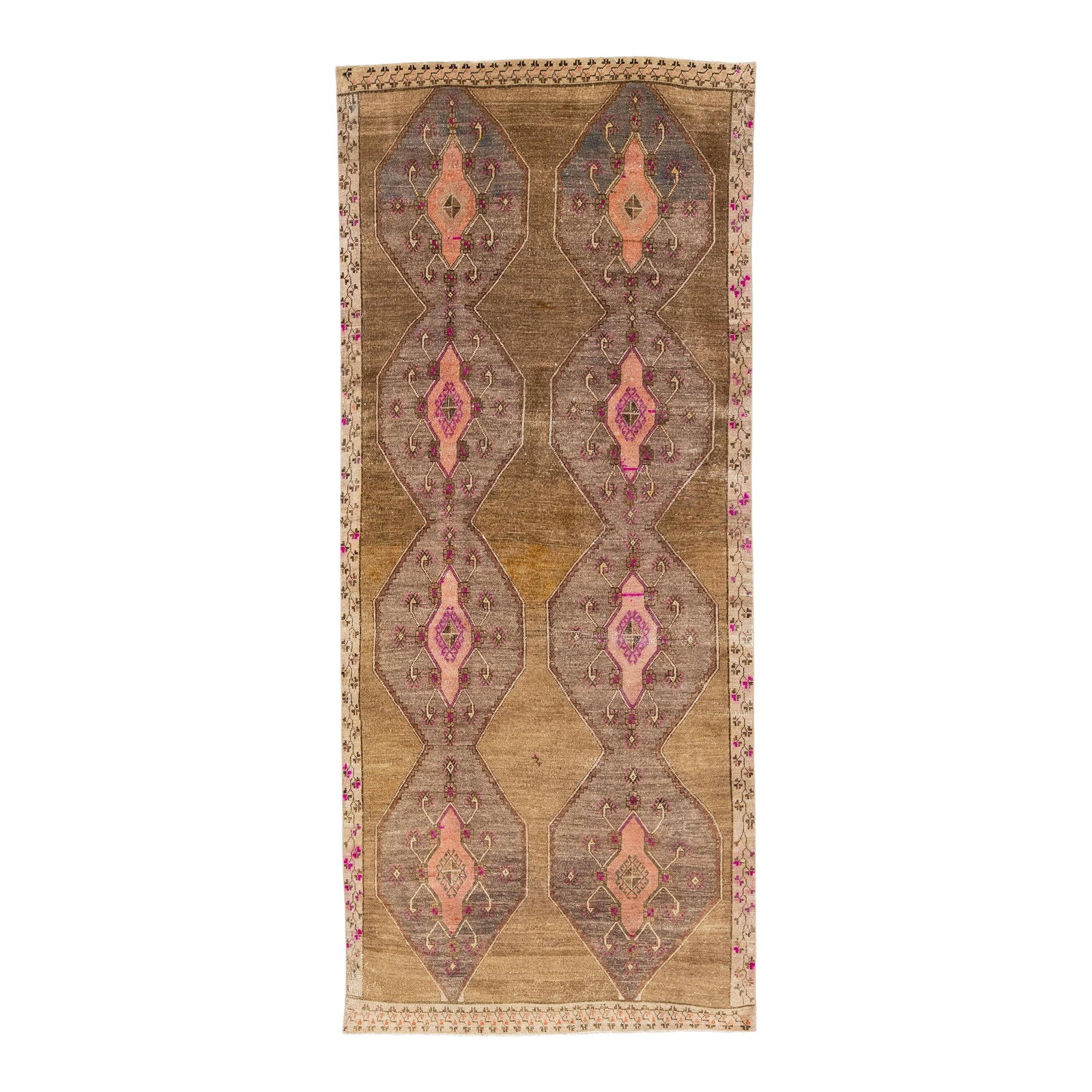 Brown Wool Kilim Runner with Geometric Stripes 5'6 x 13'3: Brown Wool Kilim Runner with Geometric Stripes 5'6 x 13'3 Enhance your space with this exquisite modern flat-weave Kilim rug, meticulously hand-knotted from high-quality wool. Featuring a rich brown f