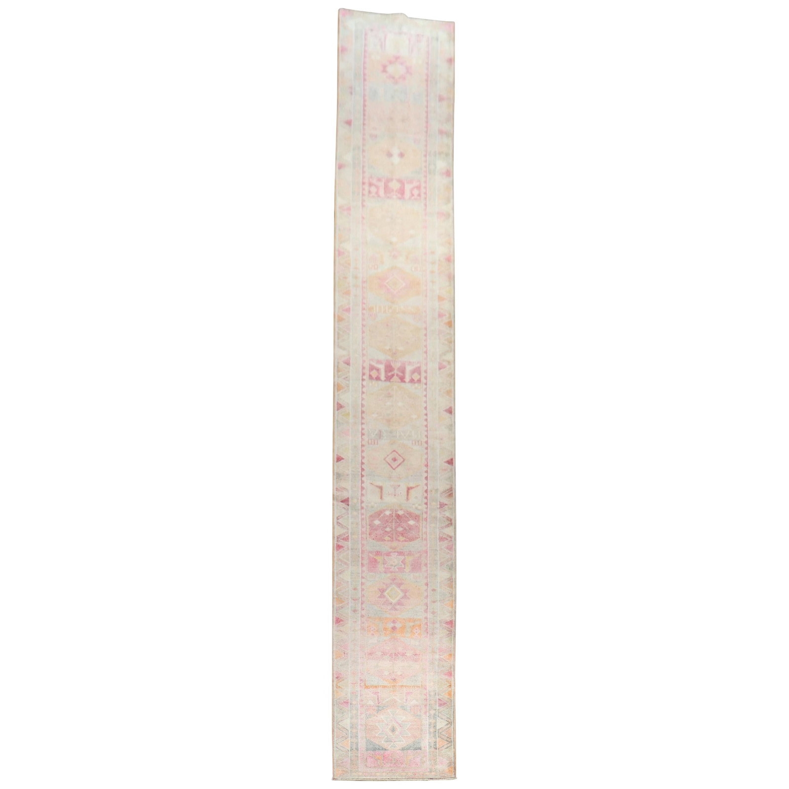 Rare Pastel Turkish Geometric Runner Wool 34x259 in (1 of 12)