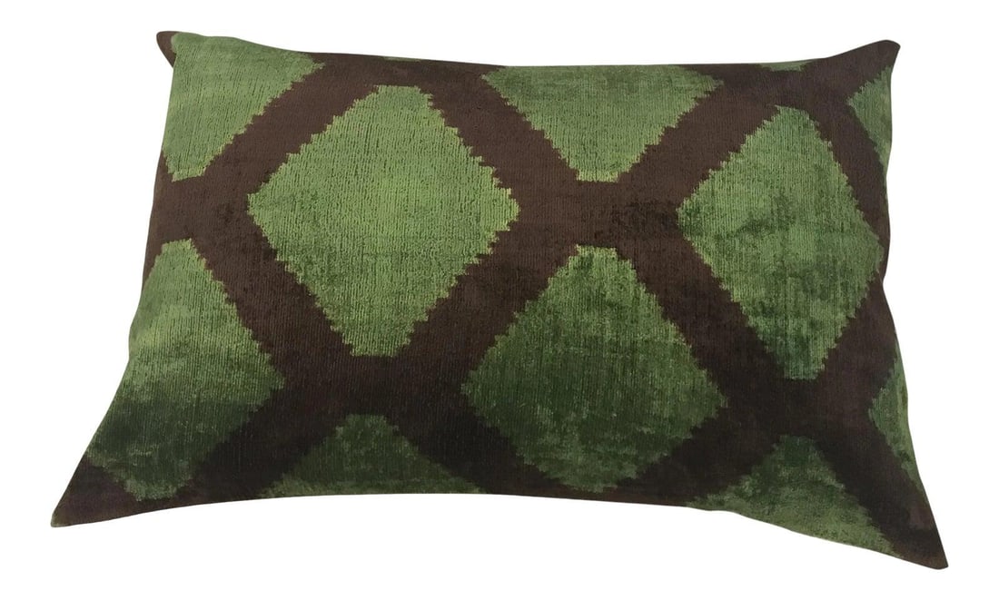 Handcrafted Silk Ikat Velvet Pillow With Linen Back 16x24 (1 of 3)