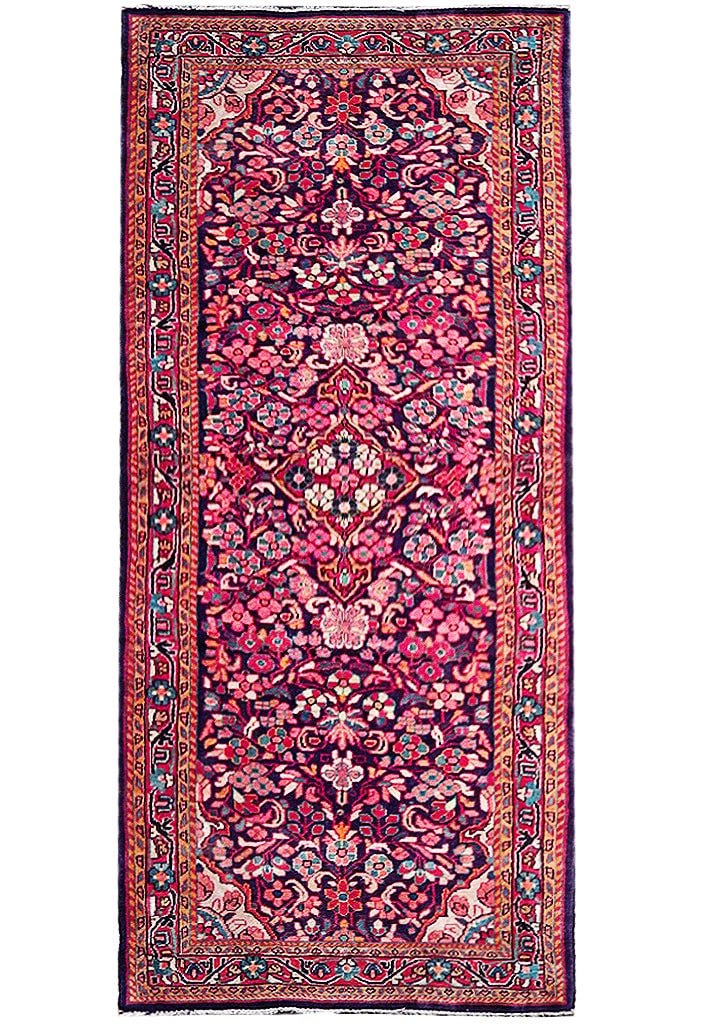 Handcrafted 3.8x10.10 Dark Indigo Semi Antique Persian Mahal Runner: Handcrafted 3.8x10.10 Dark Indigo Semi Antique Persian Mahal Runner Free continental US Shipping Transform your space with this exquisite 3' 8" x 10' 10" Dark Indigo Semi Antique Persian Mahal Runner,