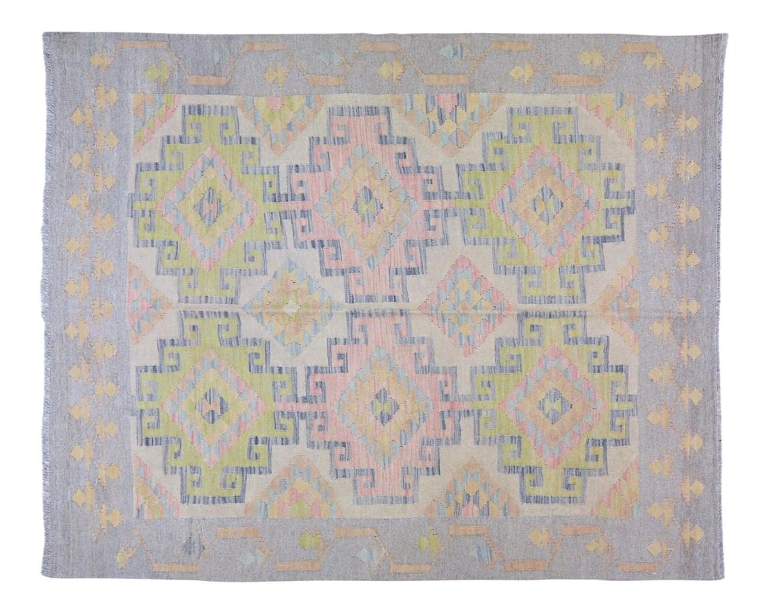 Vintage Maimana Kilim Rug Organic Wool Tribal Geometric 5'5" x 6'6": Vintage Maimana Kilim Rug Organic Wool Tribal Geometric 5'5" x 6'6" This vintage Afghan Maimana tribal kilim is hand woven from organic wool and features natural colors with a distinctive geometric pa