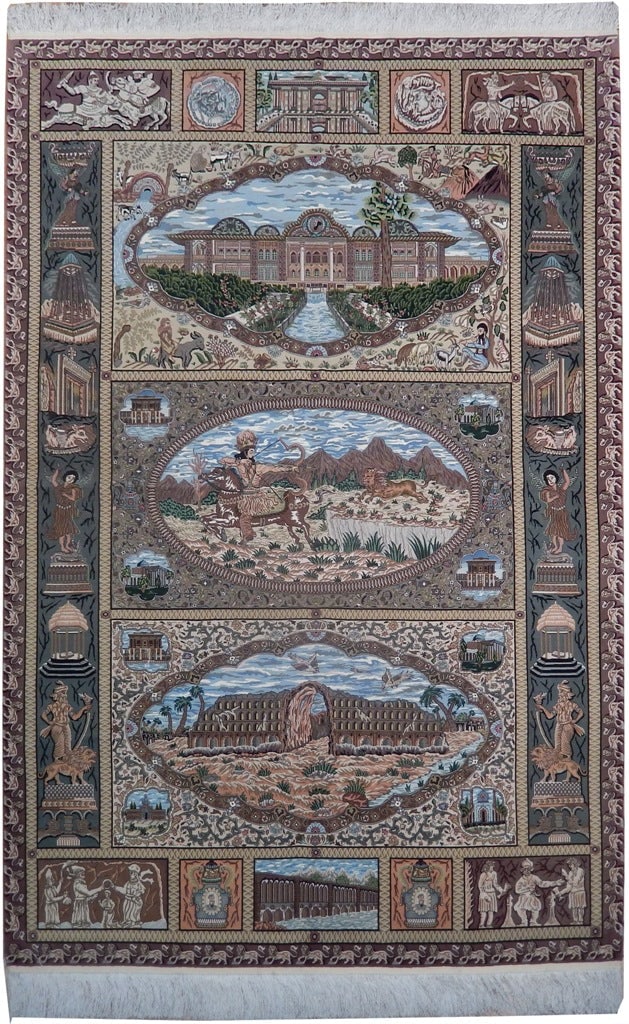 7 x 10.4 Authentic Persian Tabriz Pictorial Rug Iran 400 KPSI (1 of 6)
