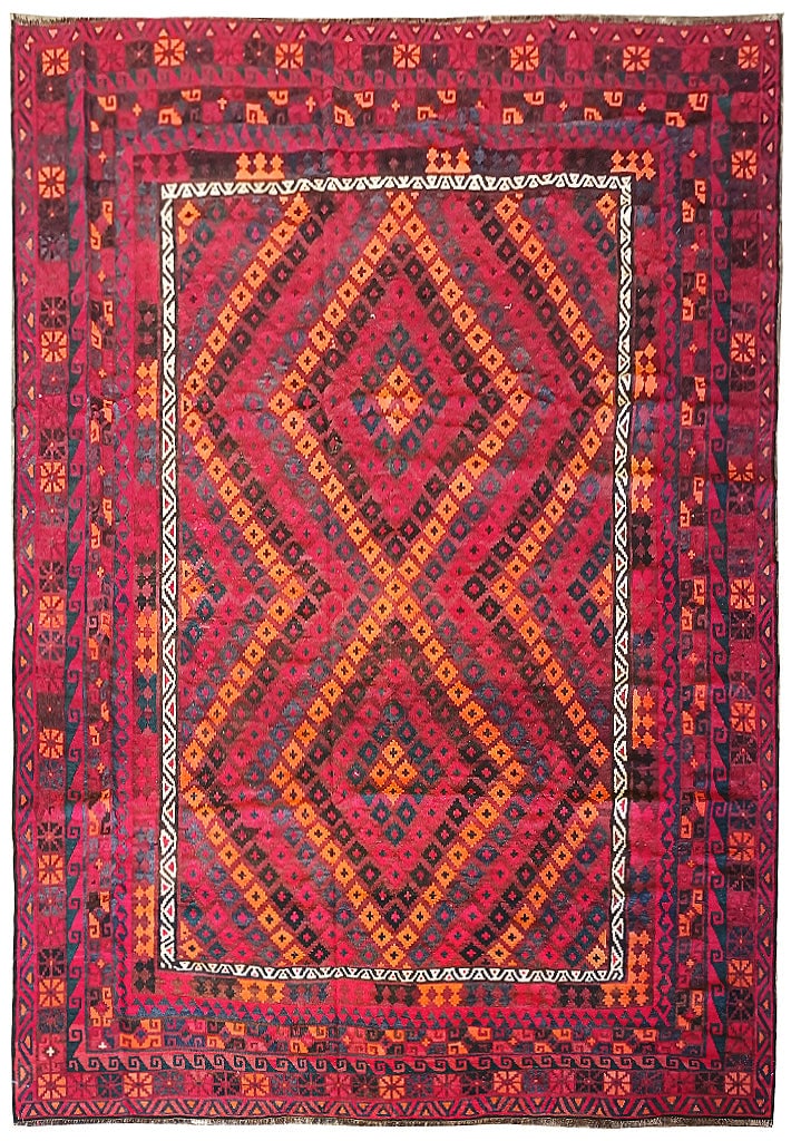 Handmade 8.7 x 13 Kilim Rug Afghan Wool Flat Weave Tribal Design: Handmade 8.7 x 13 Kilim Rug Afghan Wool Flat Weave Tribal Design Free continental US Shipping Elevate your living space with this exquisite handmade Kilim rug, measuring 8.7 x 13.0 feet. Crafted in Af