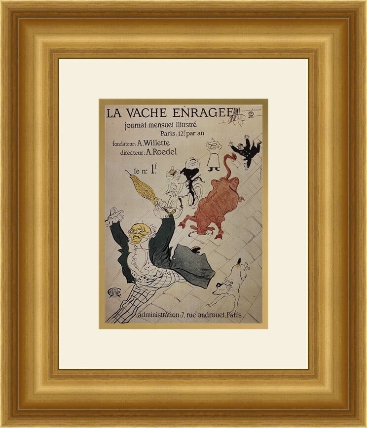Henri de Toulouse-Lautrec La Vache Enragee Custom Framed Print 19x23: Henri de Toulouse-Lautrec La Vache Enragee Custom Framed Print 19x23 This exquisite reproduction of "La Vache Enragee" by Henri de Toulouse-Lautrec captures the essence of Impressionism. The print is 