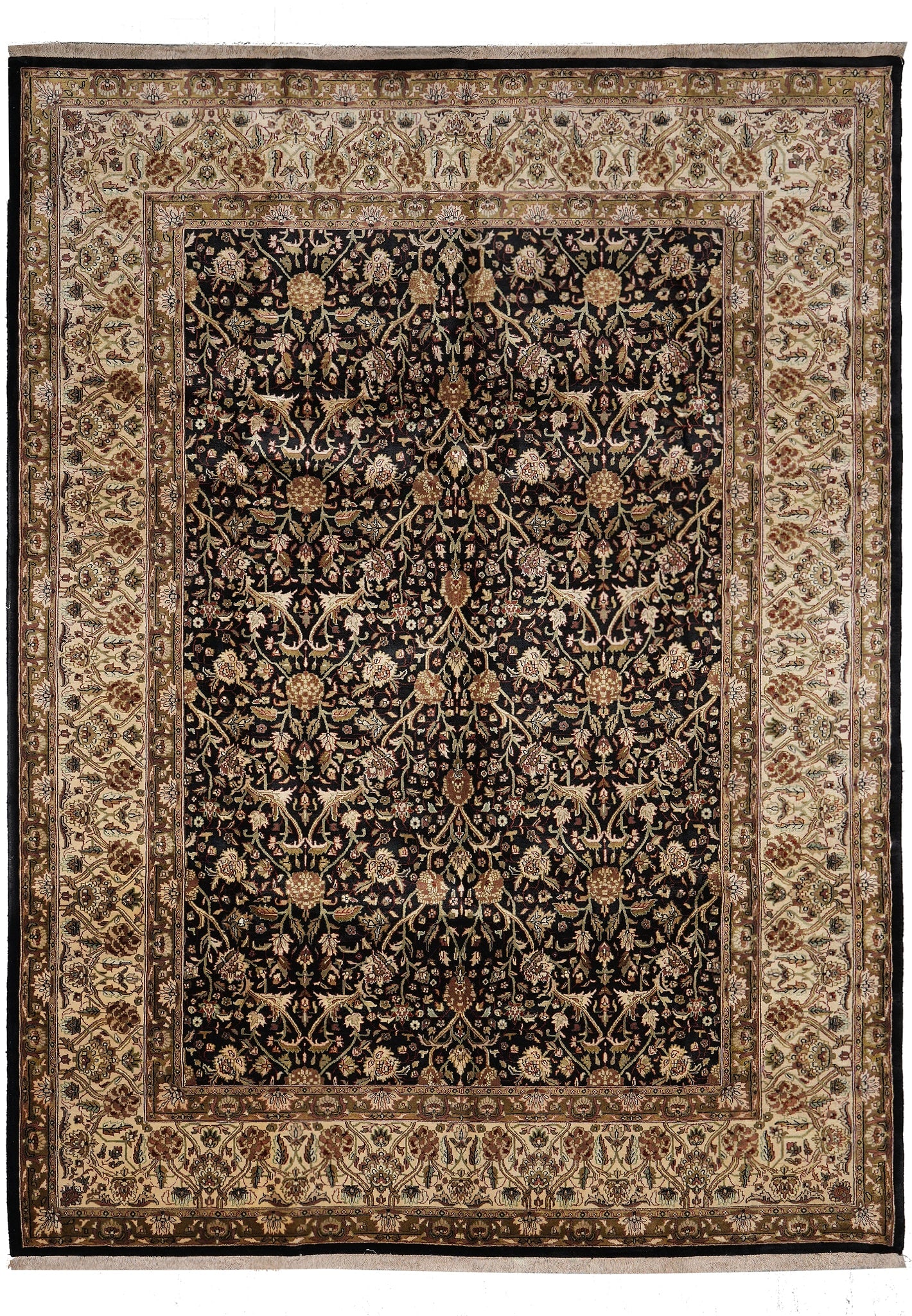 8.8 x 11.9 Hand-Knotted Fine Wool Rug Black Geometric Design: 8.8 x 11.9 Hand-Knotted Fine Wool Rug Black Geometric Design Free continental US Shipping This fine quality hand-knotted rug features a striking black colorway with strong geometric undertones. Crafte