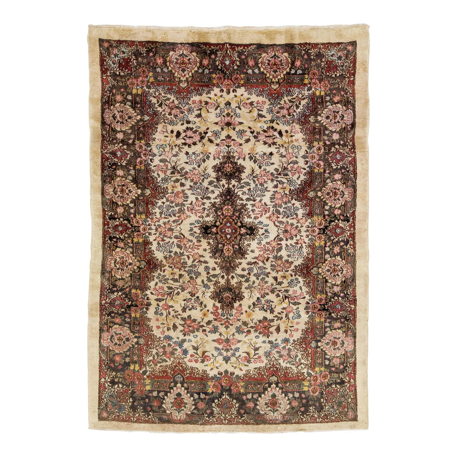 Vintage Persian Mahal Floral Wool Rug 6'3" x 9'1" Beige: Vintage Persian Mahal Floral Wool Rug 6'3" x 9'1" Beige Enhance your space with this exquisite Vintage Persian Mahal rug, hand-knotted from high-quality wool. Featuring a stunning allover floral patte
