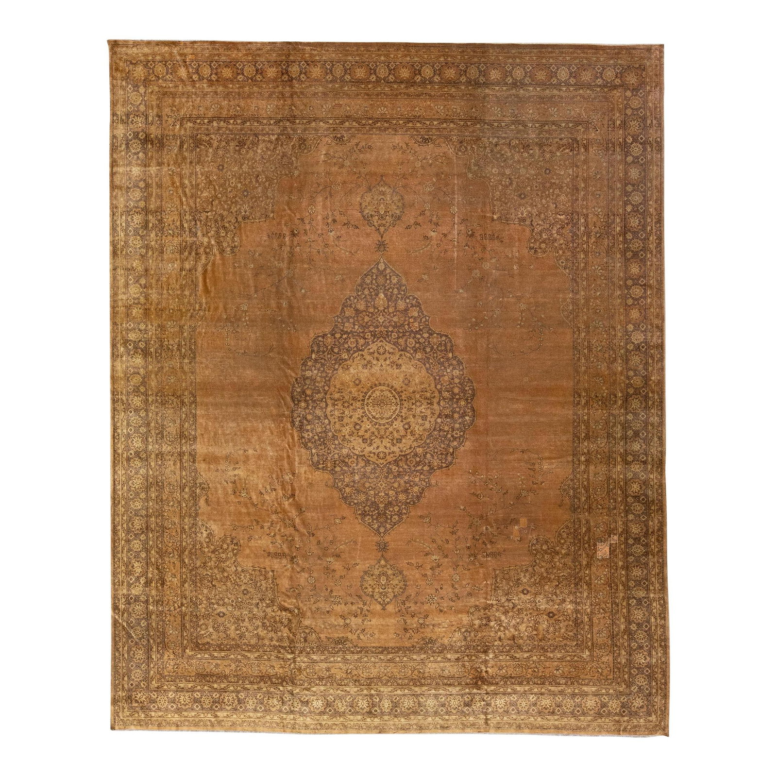 Antique Sivas Handmade Brown Wool Rug 11'8 x 14'6 Medallion Design: Antique Sivas Handmade Brown Wool Rug 11'8 x 14'6 Medallion Design This exquisite Sivas hand-knotted wool rug showcases a rich brown field, beautifully framed with a gray-design. The centerpiece featu