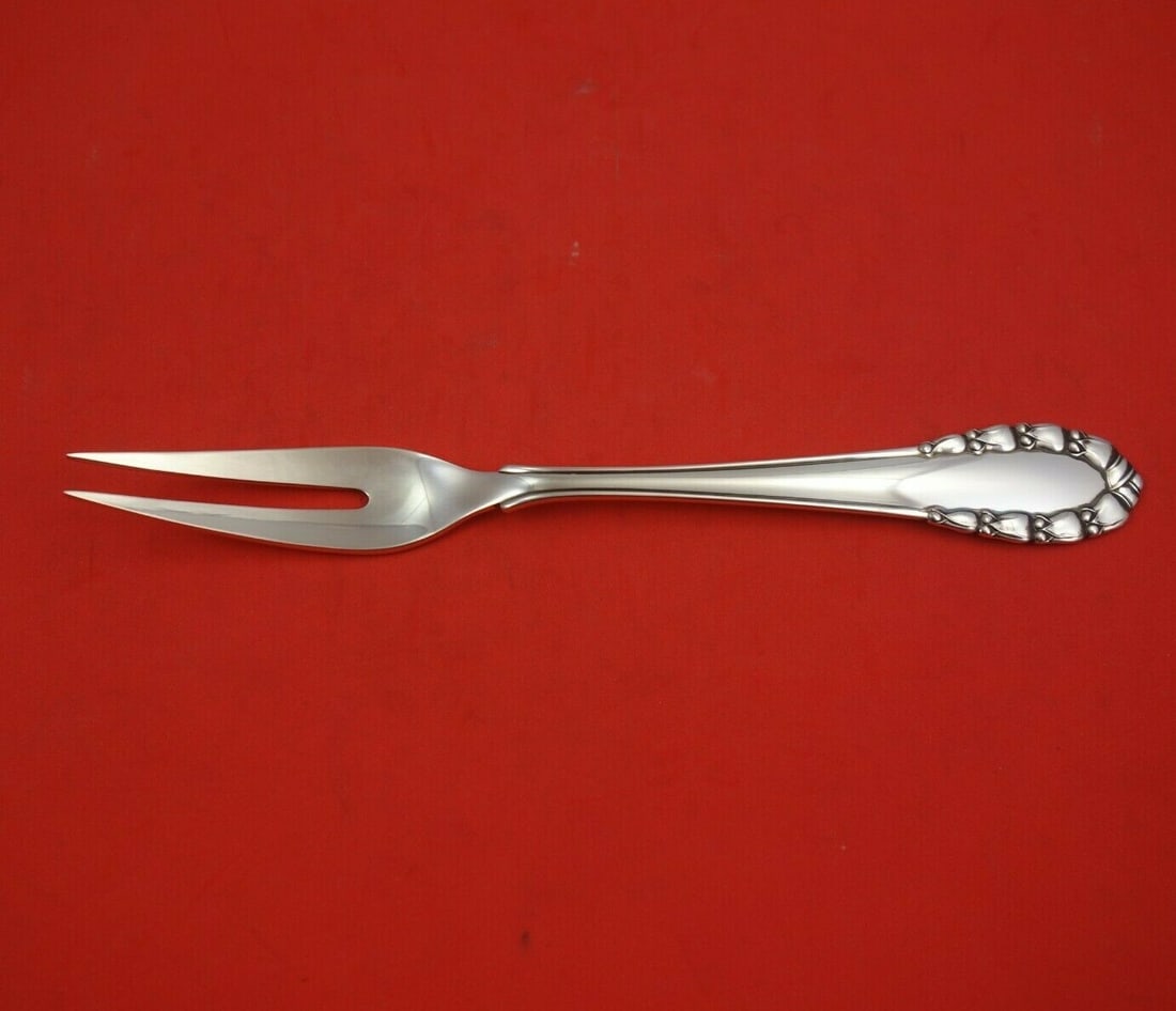 Georg Jensen Lily of the Valley Sterling Silver 2-Tine Cold Meat Fork 8 1/4" (1 of 3)