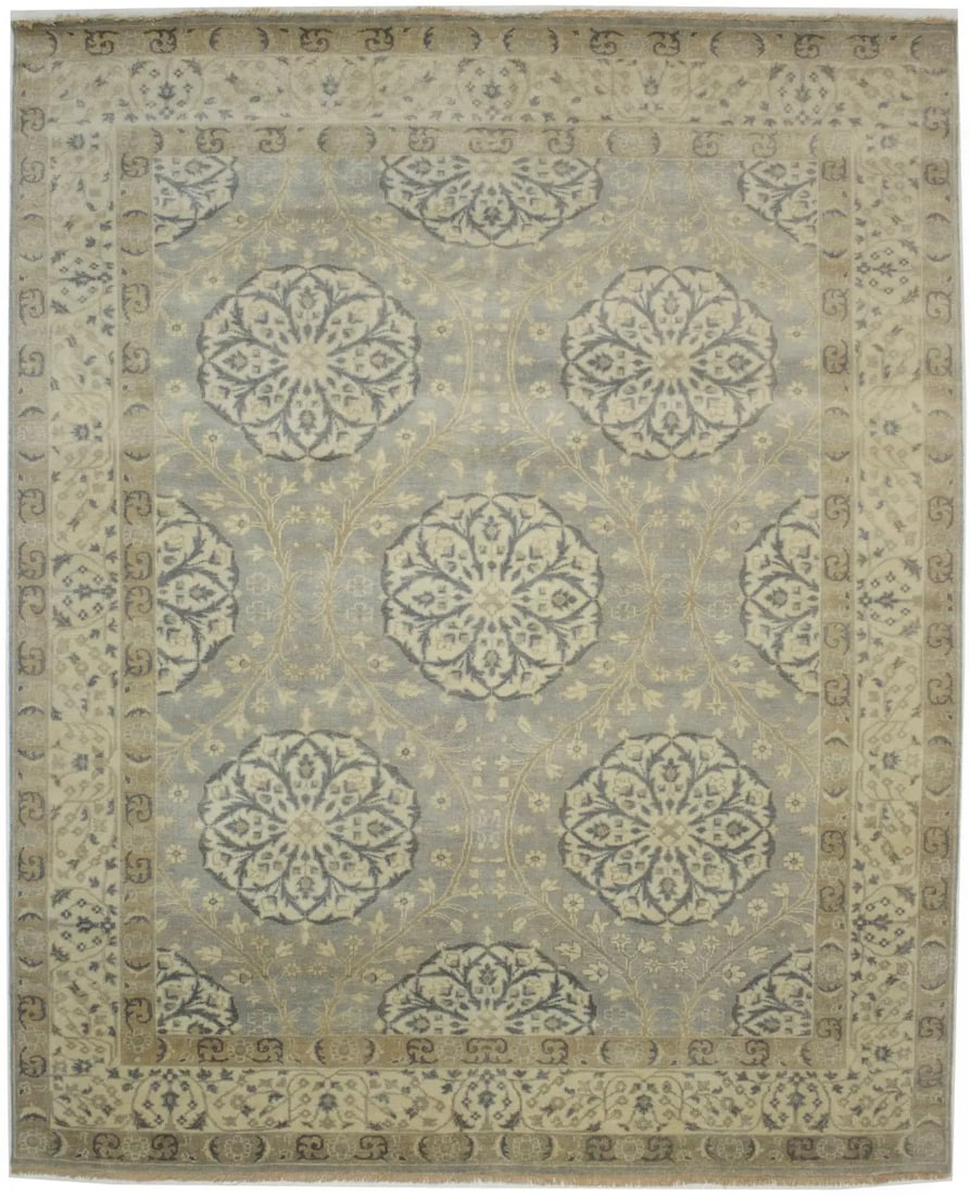 Hand-Knotted Wool Oushak Chobi Rug 8'3 x 10'1 Floral Gray Modern Design: Hand-Knotted Wool Oushak Chobi Rug 8'3 x 10'1 Floral Gray Modern Design This handmade Oushak Chobi area rug showcases a muted gray color palette accented with cream and brown tones. Featuring a floral