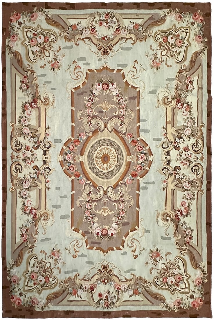 Antique French Aubusson Wool Rug 178cm x 206cm circa 1880: Antique French Aubusson Wool Rug 178cm x 206cm circa 1880 This authentic antique French Aubusson rug, handwoven circa 1880, features a rare and intricate floral design in a soft, elegant color palette