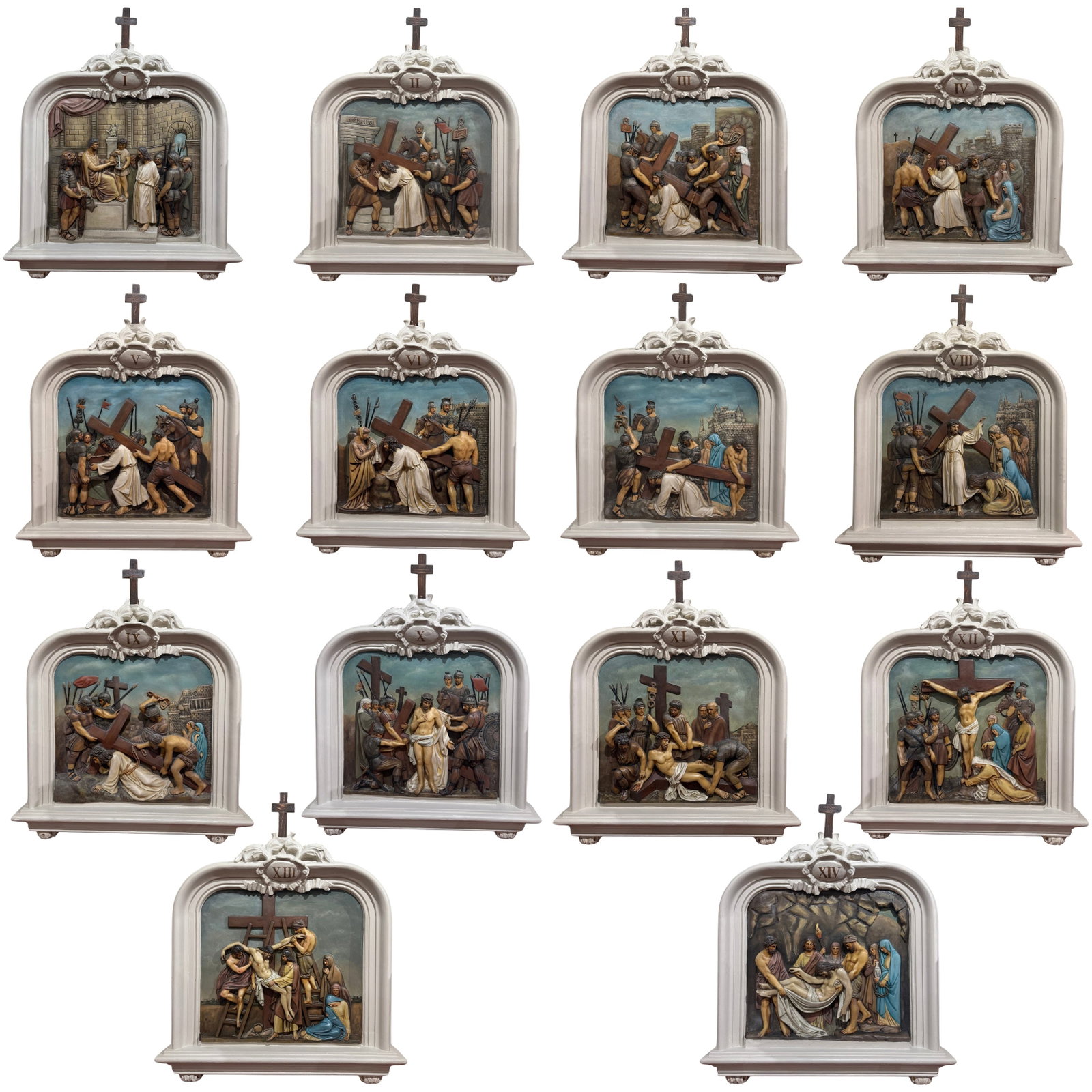 French Gothic Stations of the Cross 14 Panel Plaster Set (1 of 18)