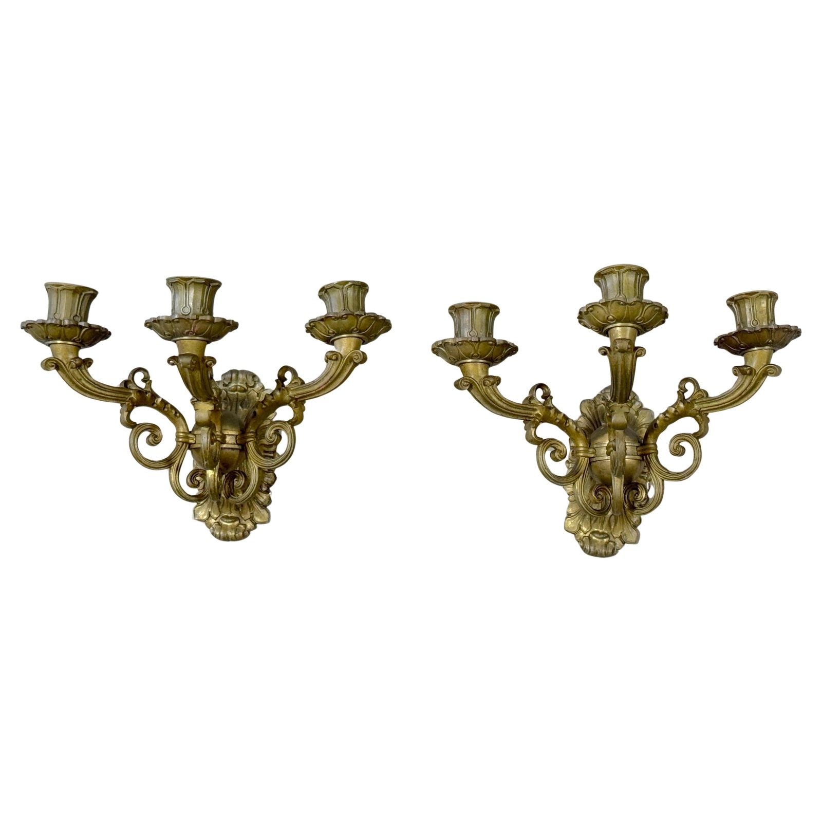 Set of 2 French Empire Bronze Three-Light Wall Sconces (1 of 10)