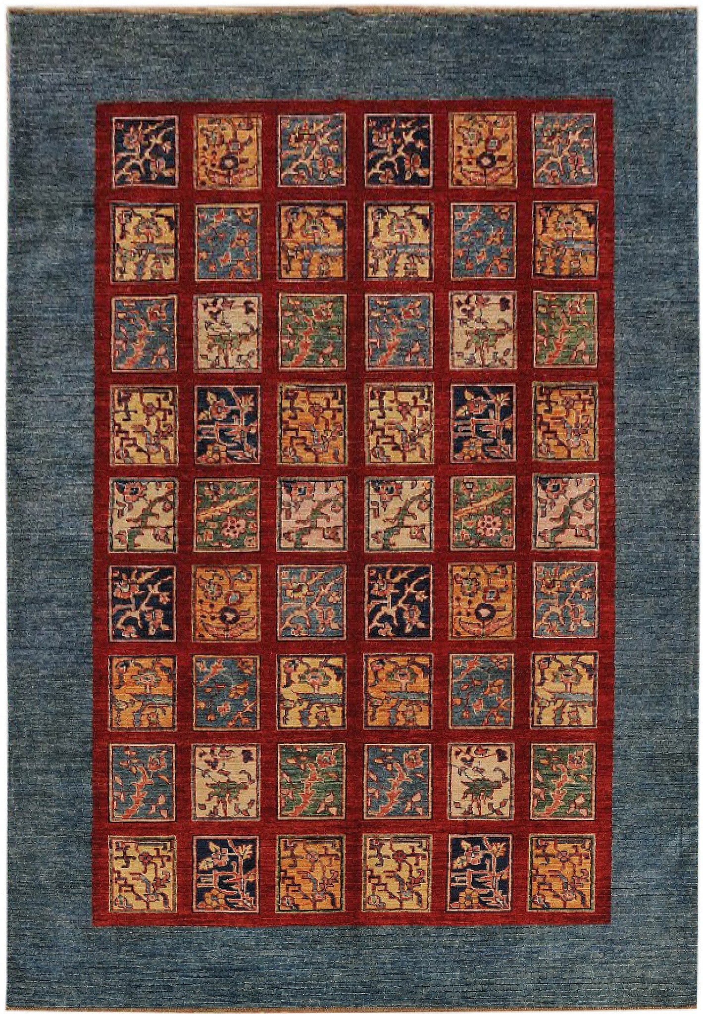 6.3 x 9.5 Handmade Chechen Kazak Rug Bakhtiar Garden Pattern Wool: 6.3 x 9.5 Handmade Chechen Kazak Rug Bakhtiar Garden Pattern Wool Free continental US Shipping This handmade Chechen Kazak rug features the sought-after Bakhtiar Garden Pattern, combining bold geometr