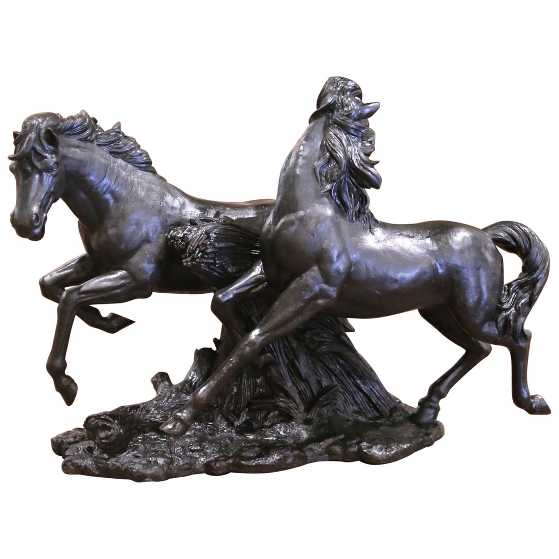 Limited Edition Bronze Galloping Horses Sculpture by David Alan Jones Signed 4 of 8: Limited Edition Bronze Galloping Horses Sculpture by David Alan Jones Signed 4 of 8 This limited edition mid-century bronze horse sculpture, signed by American artist David Alan Jones and numbered 4 o
