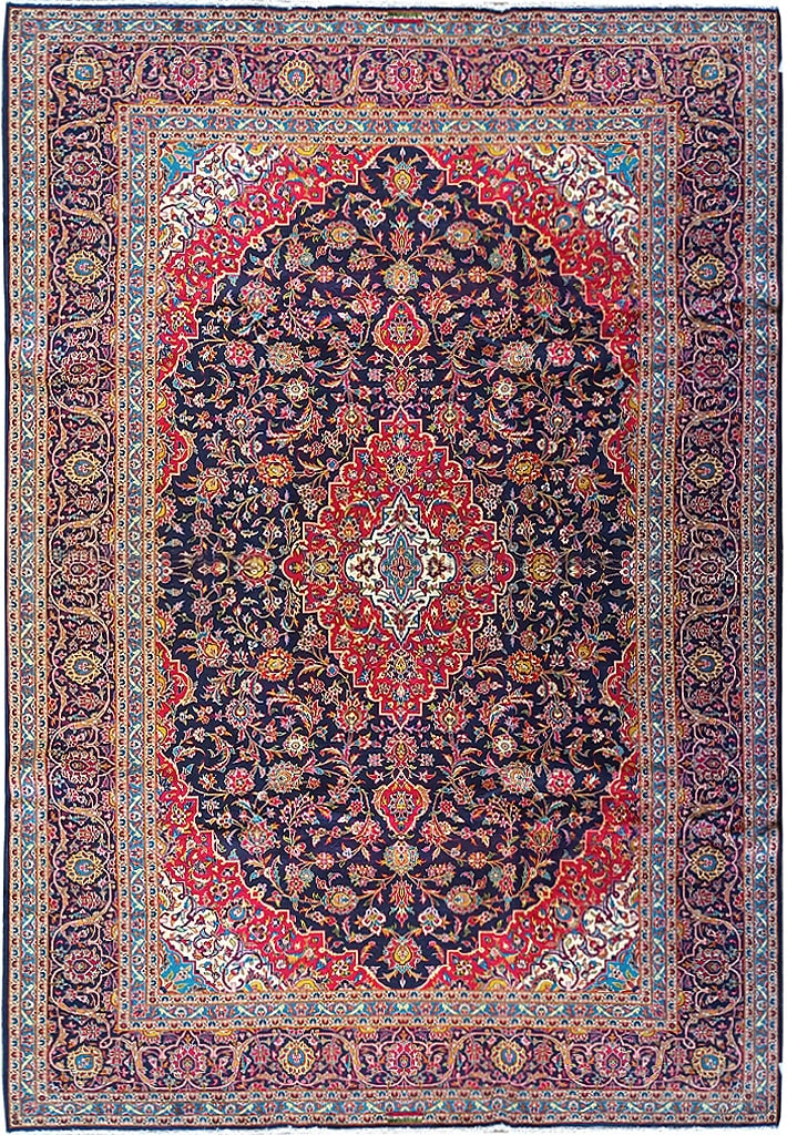 Authentic Persian Kashan Rug 9.8 x 13.3 Feet Blue Handwoven: Authentic Persian Kashan Rug 9.8 x 13.3 Feet Blue Handwoven Free continental US Shipping Elevate your home decor with this exquisite 9.8 x 13.3-foot Authentic Persian Kashan Rug, beautifully crafted i