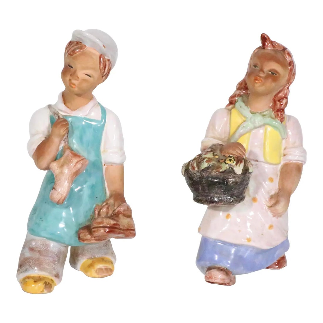 Pair of Maria Rahmer Art Deco Hungarian Glazed Terracotta Boy and Girl Figurines (1 of 10)