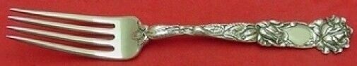 Alvin Bridal Rose Sterling Silver Flatware Fork 6 3/4": Alvin Bridal Rose Sterling Silver Flatware Fork 6 3/4" Sterling silver regular fork in the Bridal Rose pattern by Alvin. It features an Art Nouveau style and is made in the United States. The fork is 