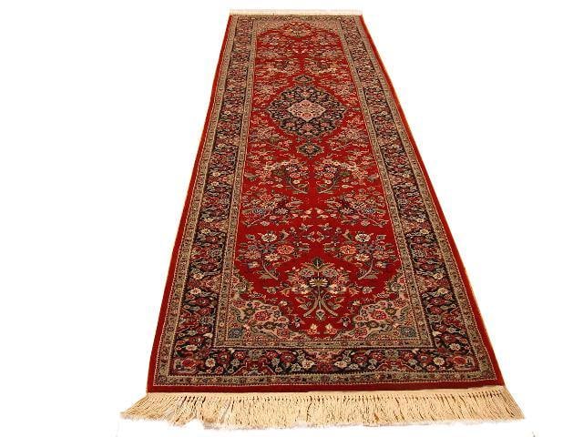 3 x 10 Red Sino Wool and Silk Handmade Runner Rug China: 3 x 10 Red Sino Wool and Silk Handmade Runner Rug China Free continental US Shipping Elevate your home decor with the exquisite 2.9 x 10.3 Red Sino Wool & Silk Runner Rug, handcrafted in China using t