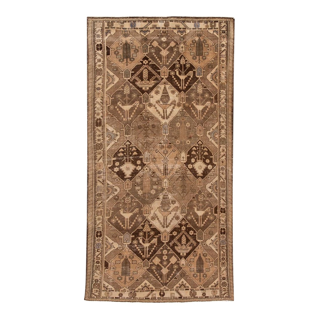 Vintage Bakhtiari Handmade Wool Runner Tan Geometric Design 5'2 x 9'10 (1 of 10)