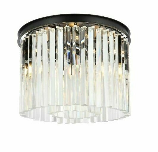 Sydney 6 Light Crystal Flush Mount Matte Black 20 in: Sydney 6 Light Crystal Flush Mount Matte Black 20 in Contemporary crystal flush mount ceiling light fixture in a matte black finish, featuring clear Royal Cut crystals and a 6-light design. It is hard
