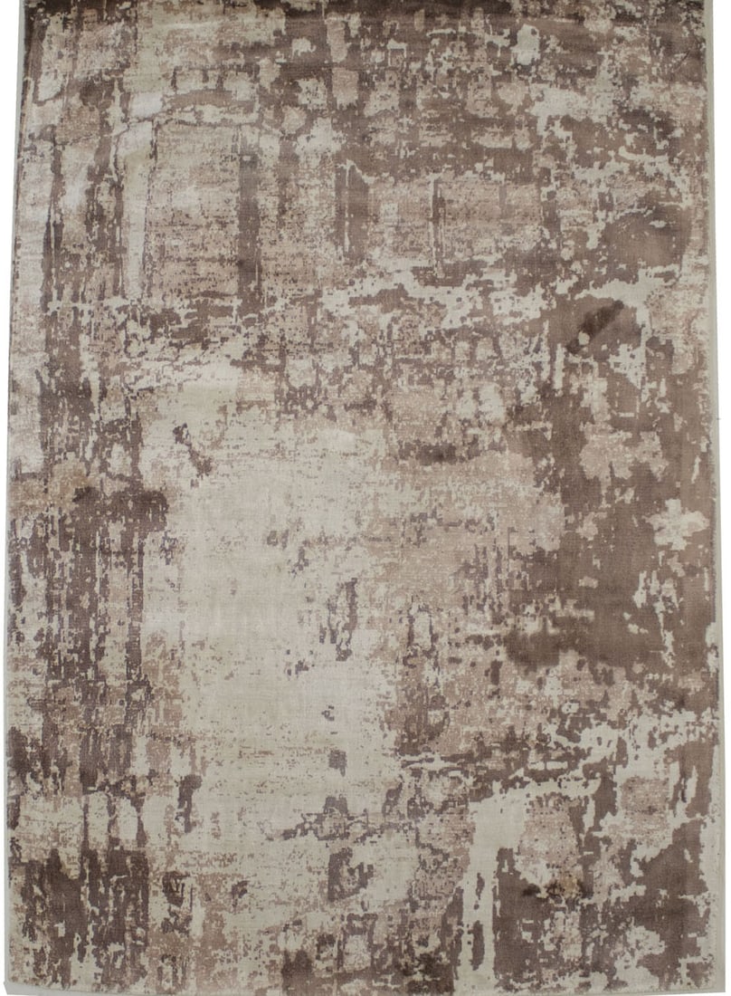 4'0 x 6'0 Hand-Loomed Wool Bamboo Silk Modern Floral Rug India: 4'0 x 6'0 Hand-Loomed Wool Bamboo Silk Modern Floral Rug India This modern area rug features a brown, cream, and sandy beige color palette with a distressed floral design. Hand-loomed in India using a