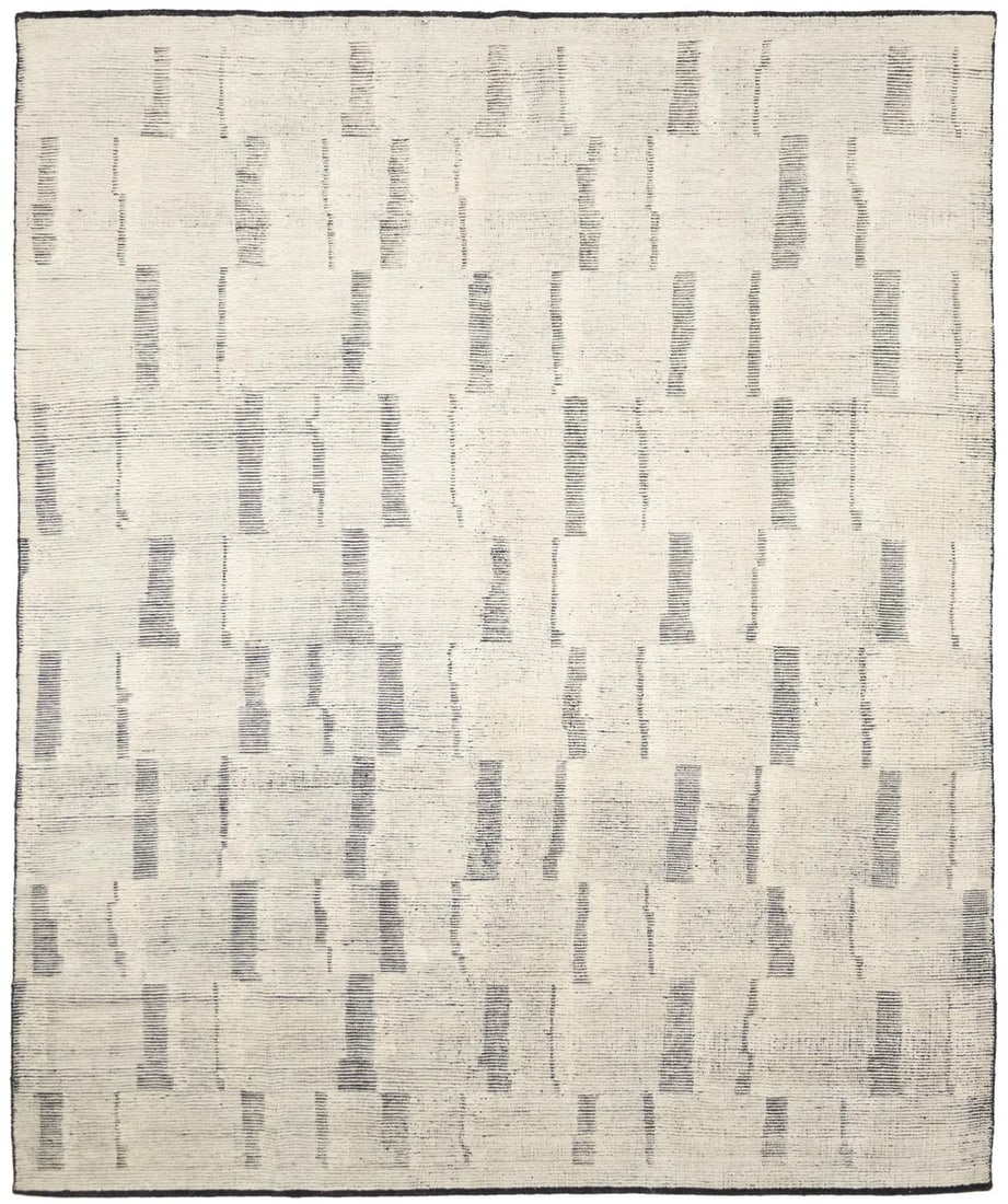 Modern Cream Wool Hand-Knotted Area Rug 8'3 x 9'10 Abstract Design: Modern Cream Wool Hand-Knotted Area Rug 8'3 x 9'10 Abstract Design Elevate your home decor with this exquisite Bas-Relief Modern Cream Wool Hand-Knotted Rug. Measuring 8'3" x 9'10", this elegant area 