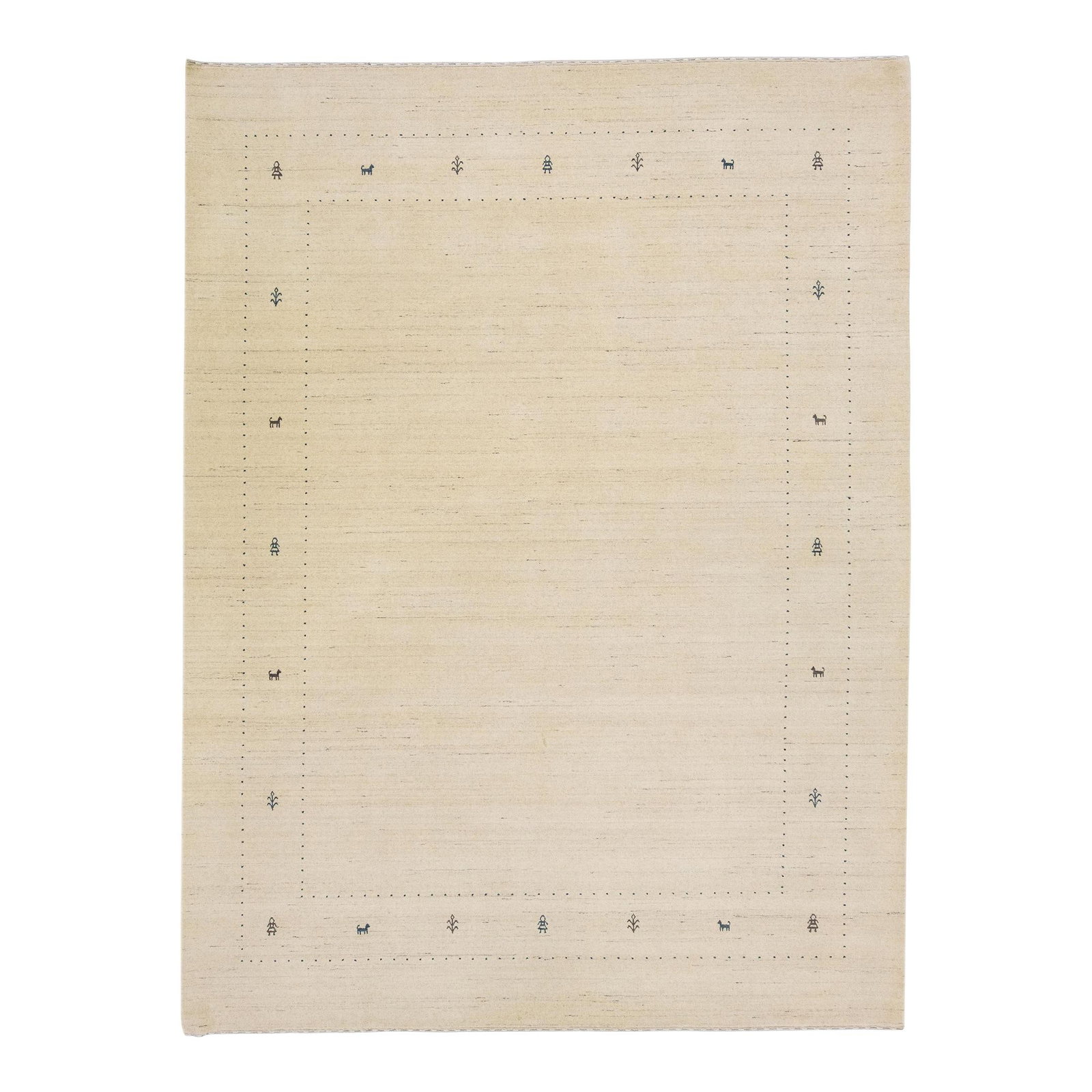 Handmade Beige Gabbeh Style Wool Rug 9' x 12' Modern Design: Handmade Beige Gabbeh Style Wool Rug 9' x 12' Modern Design Enhance your living space with this stunning handmade Gabbeh style wool rug. Featuring a minimalistic design in a soothing beige pattern com