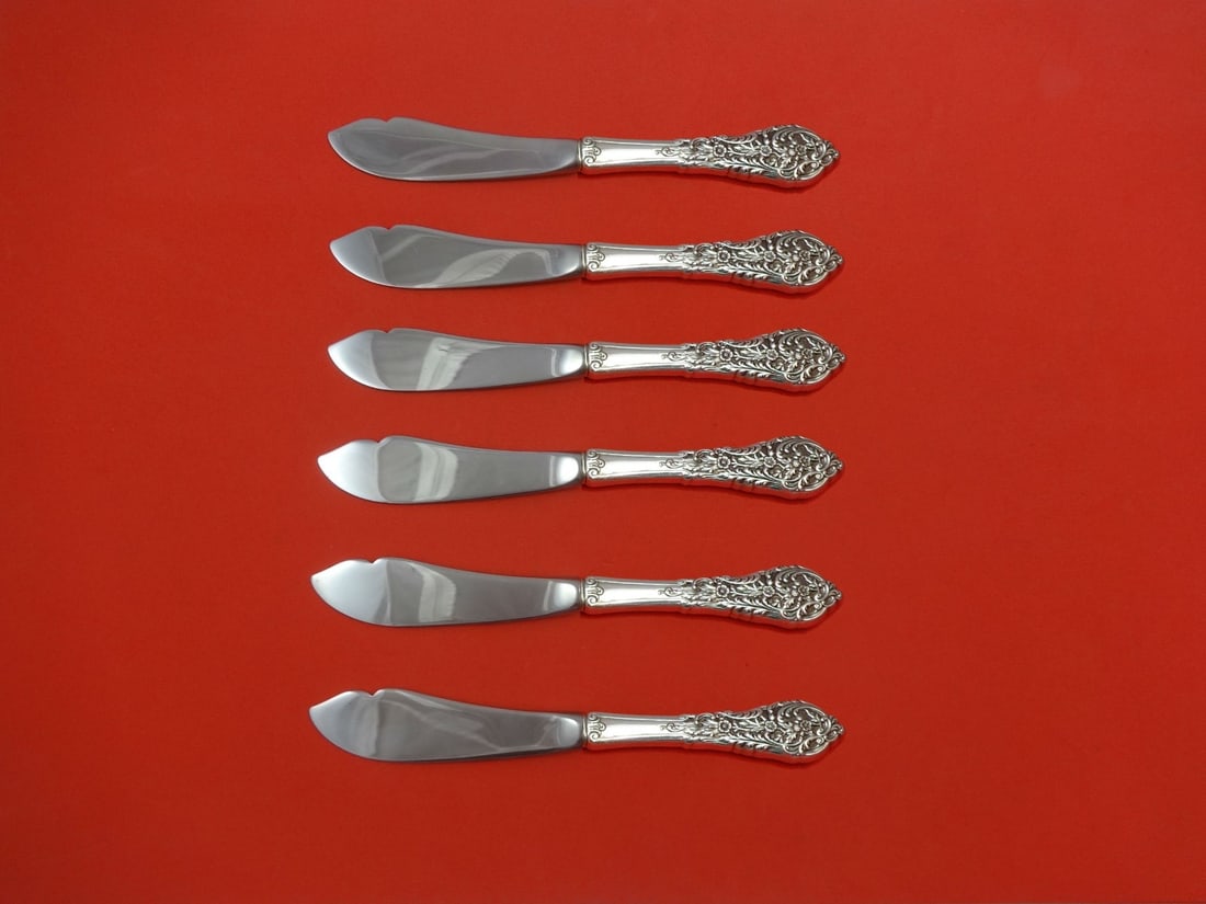 Reed & Barton Florentine Lace 6pc Sterling Silver Trout Knife Set: Reed & Barton Florentine Lace 6pc Sterling Silver Trout Knife Set Elevate your dining experience with this exquisite 6-piece Trout Knife Set from Reed & Barton, featuring the elegant Florentine Lace p