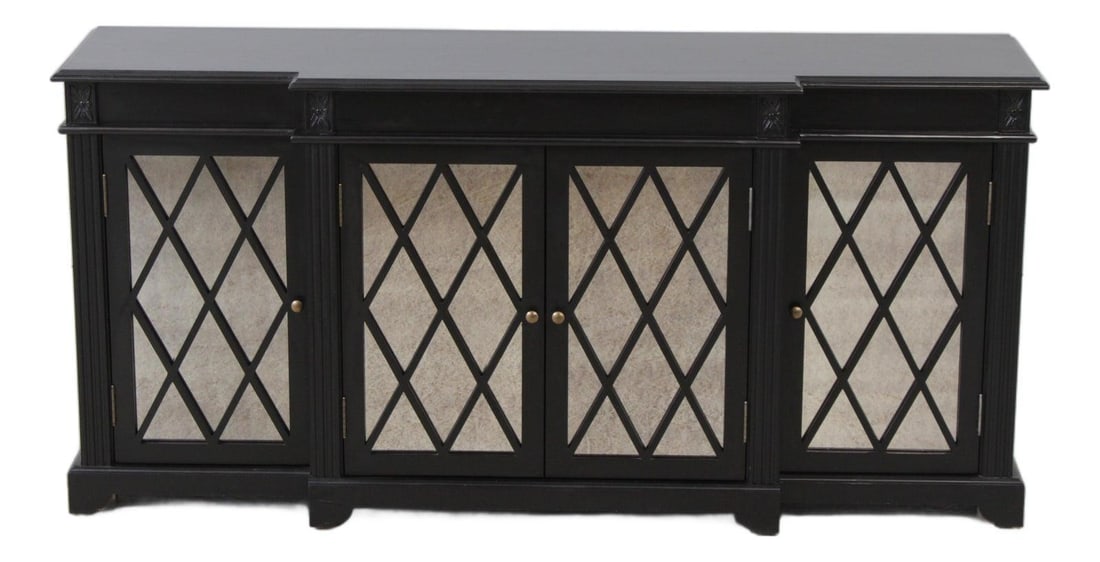 Modern Black Wood TV Cabinet With Mirrored Doors By Ballard Designs (1 of 10)