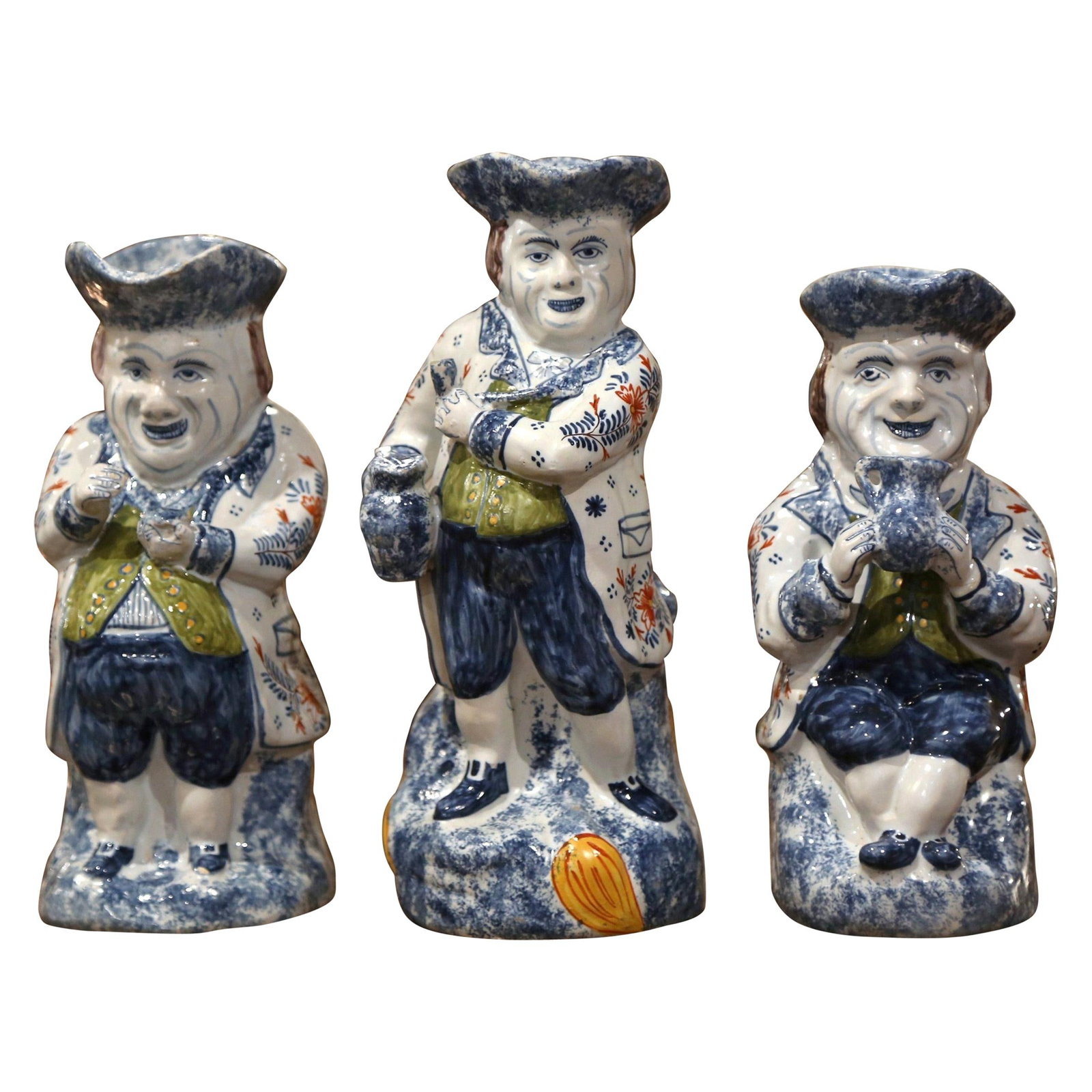 Set of 3 French Normandy Barbotine Majolica Figural Pitchers (1 of 10)