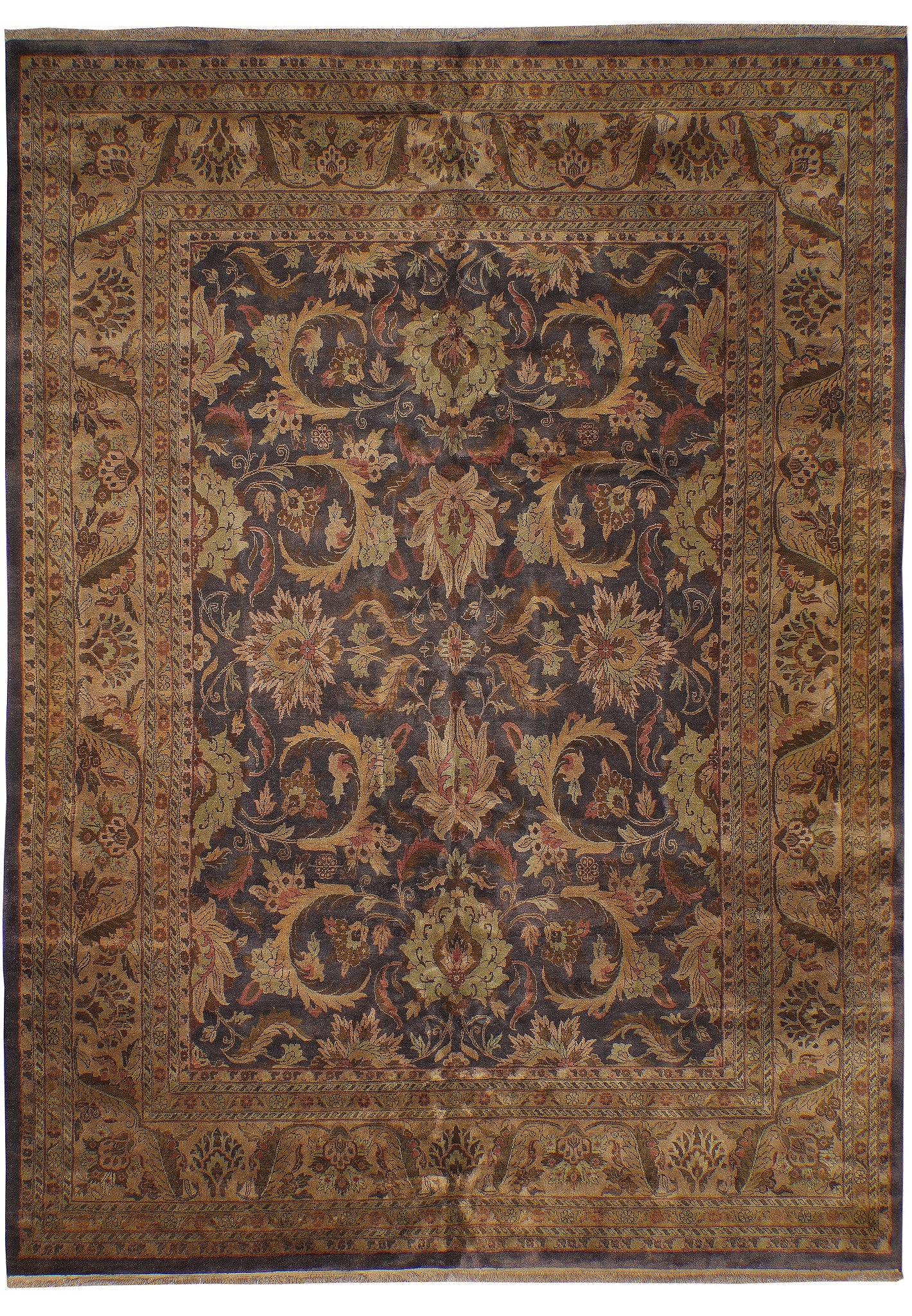 11.6 x 15.3 Handmade Wool Jaipur Rug Slate Blue Gold: 11.6 x 15.3 Handmade Wool Jaipur Rug Slate Blue Gold Free continental US Shipping This quality wool Jaipur rug is a hand-knotted area rug with a Mahi (Fish) Herati pattern, featuring a central medalli