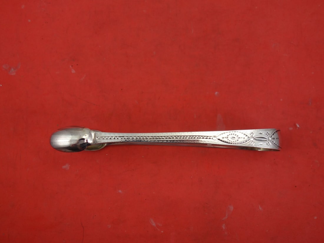 English Georgian Monogrammed Sterling Silver Sugar Tongs 1800 5 5/8 Vintage (1 of 2)