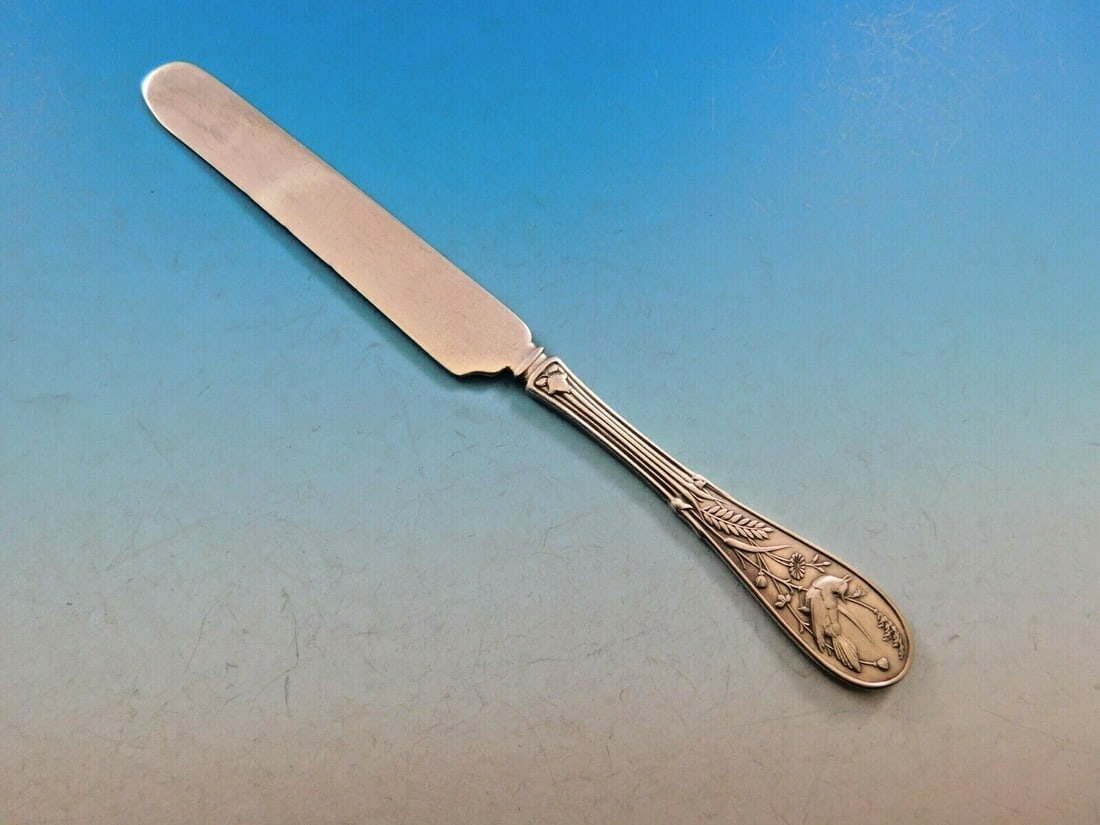 Tiffany & Co Japanese Sterling Silver Dessert Knife 7 1/4 inch Monogrammed: Tiffany & Co Japanese Sterling Silver Dessert Knife 7 1/4 inch Monogrammed Experience elegance with the Japanese dessert knife by Tiffany & Co., expertly crafted from solid sterling silver. This exqui