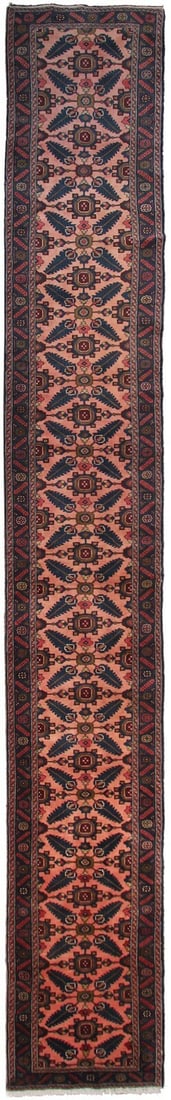 Vintage Hand Knotted Wool Mahhaal Runner 2'7 x 19'3 Geometric (1 of 11)
