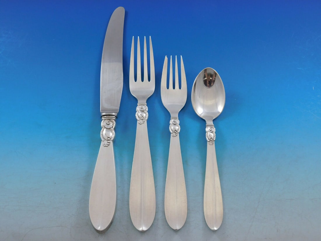 Frigast Princess Fuchsia Sterling Silver 4-Piece Place Setting: Frigast Princess Fuchsia Sterling Silver 4-Piece Place Setting This exquisite 4-piece place setting from the Princess Fuchsia pattern by Frigast showcases the elegance of sterling silver craftsmanship