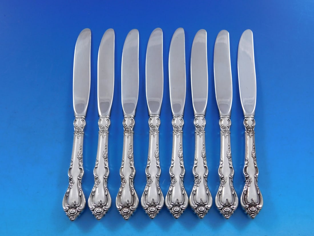 Towle Spanish Provincial Sterling Silver Set of 8 Butter Spreaders: Towle Spanish Provincial Sterling Silver Set of 8 Butter Spreaders This exquisite set of eight butter spreaders showcases the elegant Spanish Provincial pattern by Towle. Each piece is crafted from hi