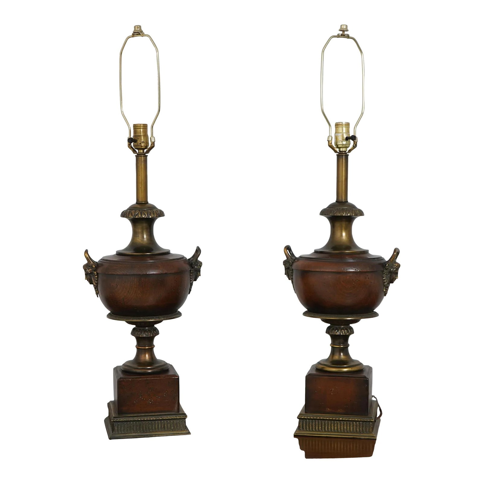 Elegant Pair of Neoclassical Wood Urn Table Lamps in Gold (1 of 10)