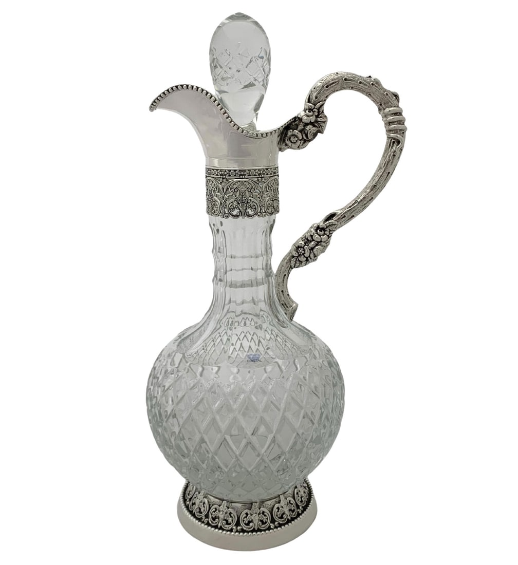 Handcrafted Portugal Pitcher in 925 Sterling Silver and Crystal with Floral Design: Handcrafted Portugal Pitcher in 925 Sterling Silver and Crystal with Floral Design This fine Topazio pitcher is handcrafted in Portugal from 925 sterling silver and crystal. It features ornate floral 