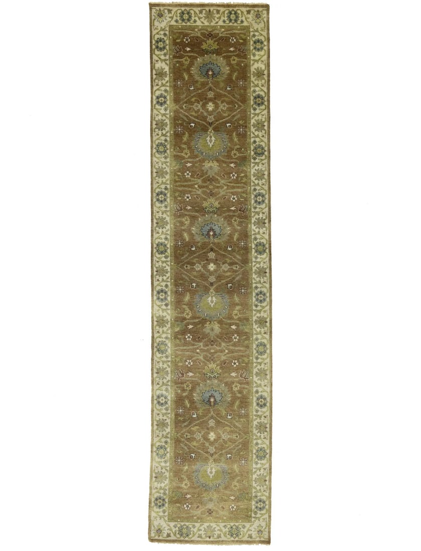 Hand-Knotted Floral Design Runner Rug 3x12ft Light Rust Wool: Hand-Knotted Floral Design Runner Rug 3x12ft Light Rust Wool Enhance your hallway or kitchen with this exquisite hand-knotted light rust Chobi runner rug. Featuring a stunning floral design, this rug 