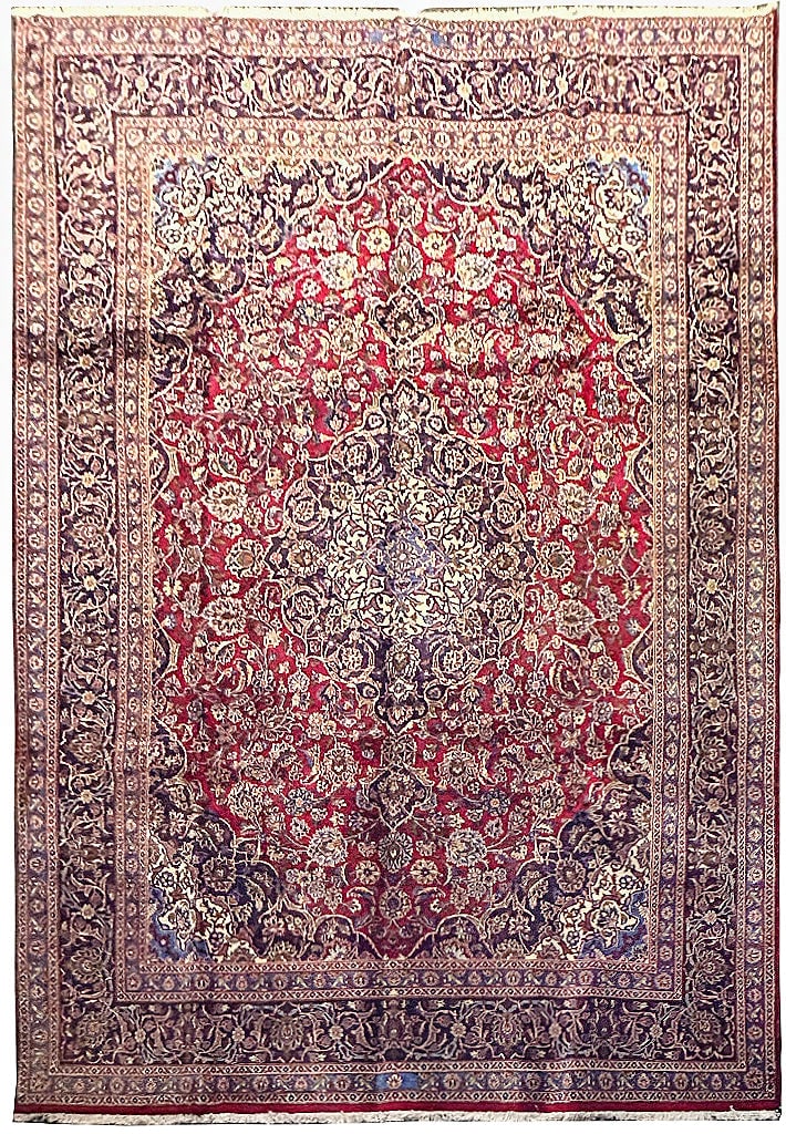 Handcrafted Persian Kashan Rug 9'4" x 12'8" Elegant Design: Handcrafted Persian Kashan Rug 9'4" x 12'8" Elegant Design Free continental US Shipping Experience the elegance of the handcrafted Persian Kashan rug, measuring 9' 4" x 12' 8". This exquisite piece fe