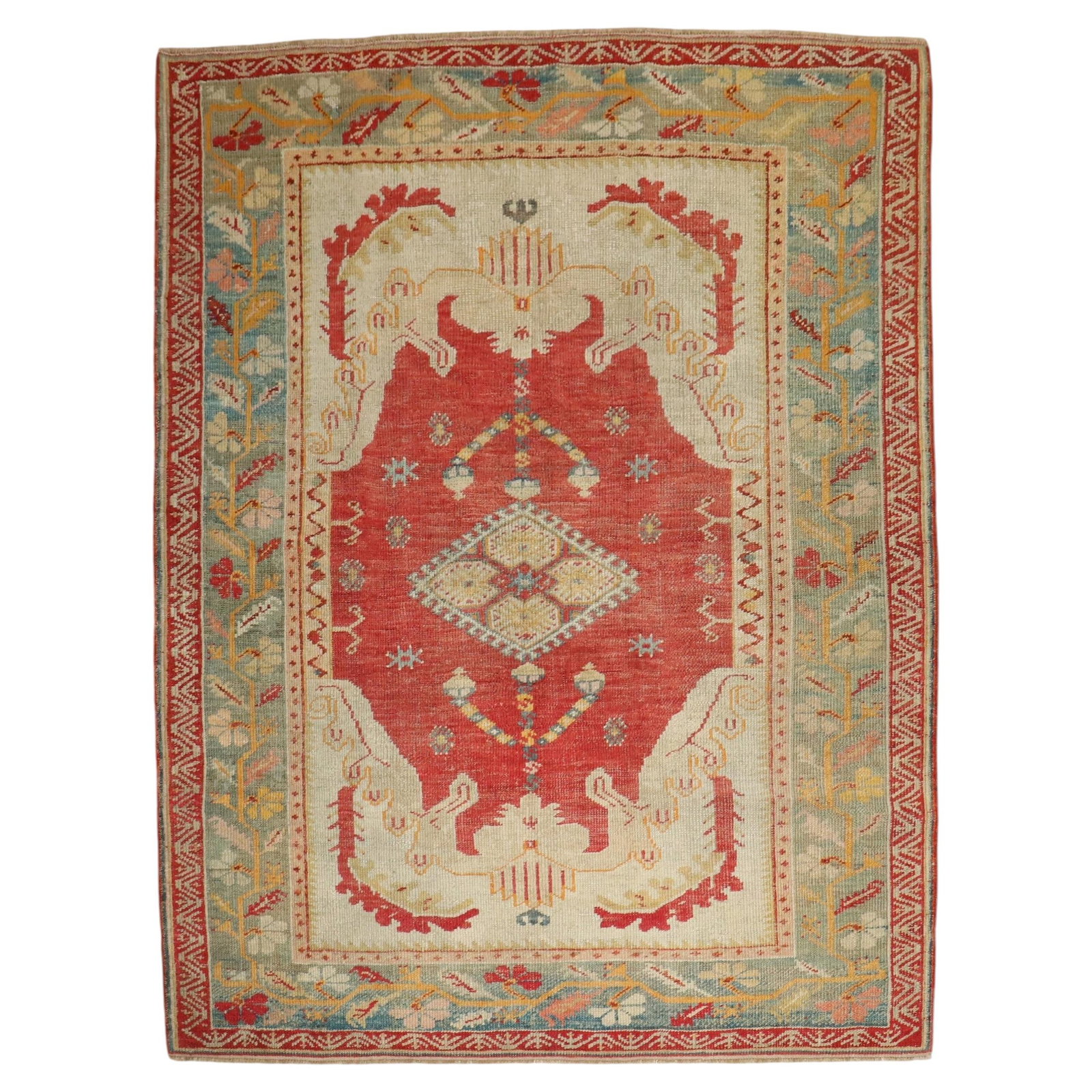 5'7'' x 6'11'' Antique Turkish Ghiordes Wool Rug Red: 5'7'' x 6'11'' Antique Turkish Ghiordes Wool Rug Red An early 20th century Turkish Ghiordes intermediate square size rug in a Renaissance style, hand-woven from wool. It originates from Turkey and is 