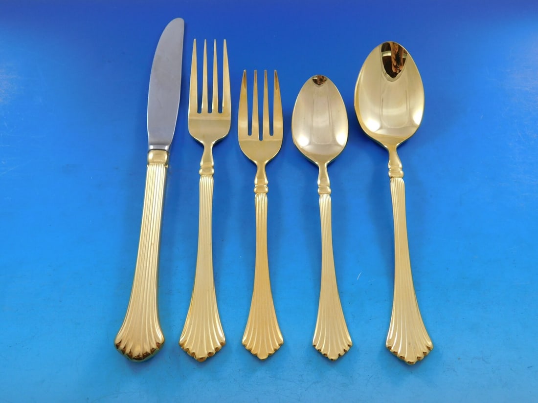 Royal Gallery Spun Gold Stainless Steel Flatware Set 48 Pieces with Caddy (1 of 5)