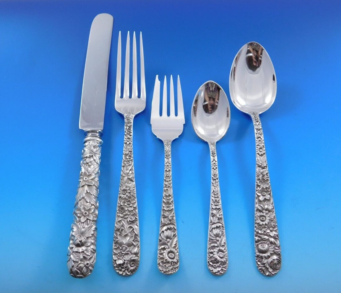Kirk Repousse Sterling Silver 65 Piece Flatware Dinner Service (1 of 9)