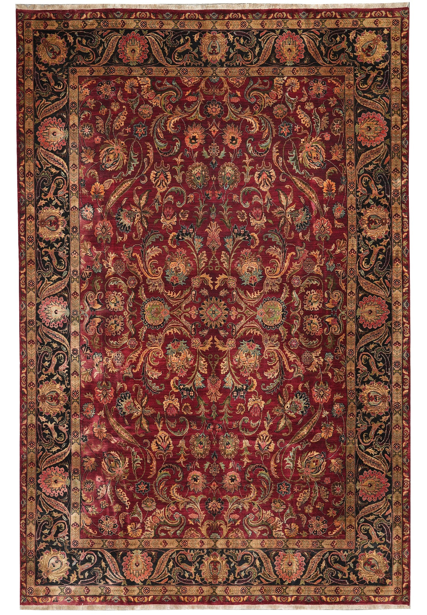 9.3 x 13.4 Handmade Jaipur Rug Dense Lustrous Wool Burgundy: 9.3 x 13.4 Handmade Jaipur Rug Dense Lustrous Wool Burgundy Free continental US Shipping Handmade Jaipur rug in a deep burgundy palette, hand-knotted from dense, lustrous wool with a classic floral mo