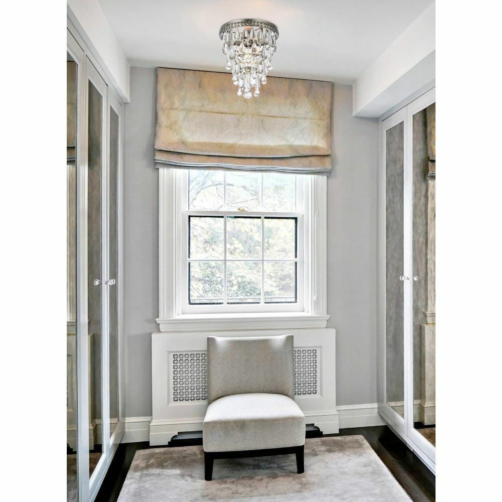 Living District NORDIC 1 Light Antique Silver Crystal Flush Mount: Living District NORDIC 1 Light Antique Silver Crystal Flush Mount This crystal flush mount chandelier features an antique silver finish and a round design, making it a stylish addition to various indo