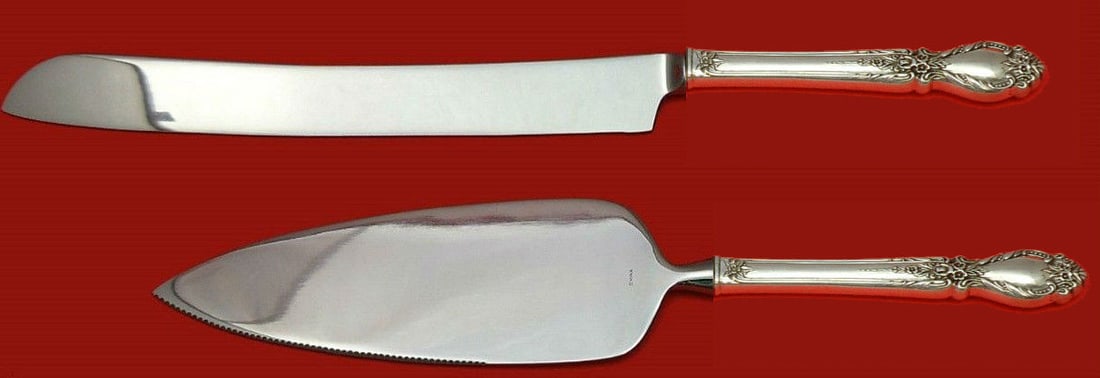 2 Piece Wedding Cake Server Set International Brocade Sterling Silver (1 of 1)