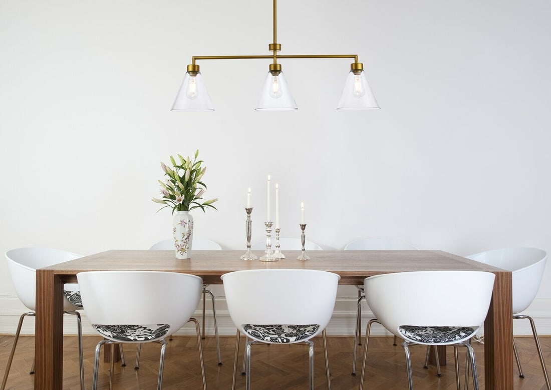 Mera Brass 3-Light Glass Cone Chandelier 38 Inch (1 of 9)