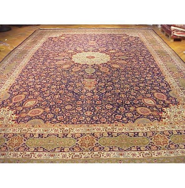 Heriz Super Fine Persian Tabriz Rug 13 x 19.8 Hand-Knotted Wool Silk Blue (1 of 4)